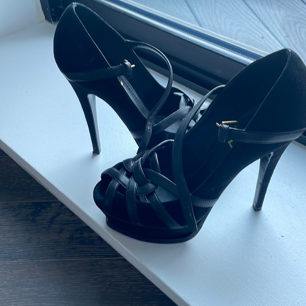 Saint Laurent TRIBUTE PLATFORM SANDALS black suede